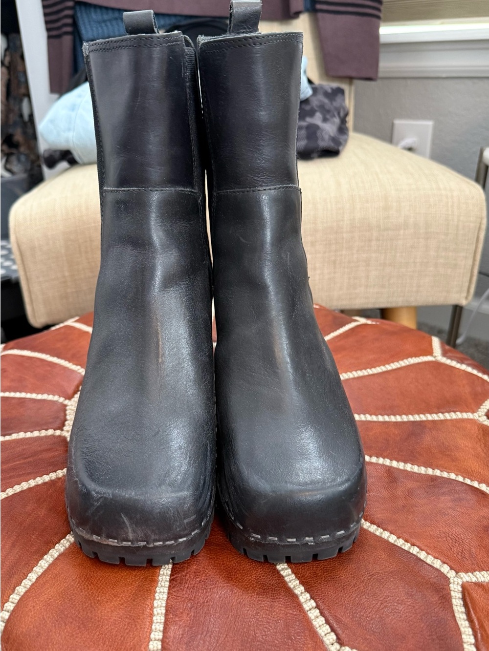 Black Leather Shoe Interior with Size Stamp